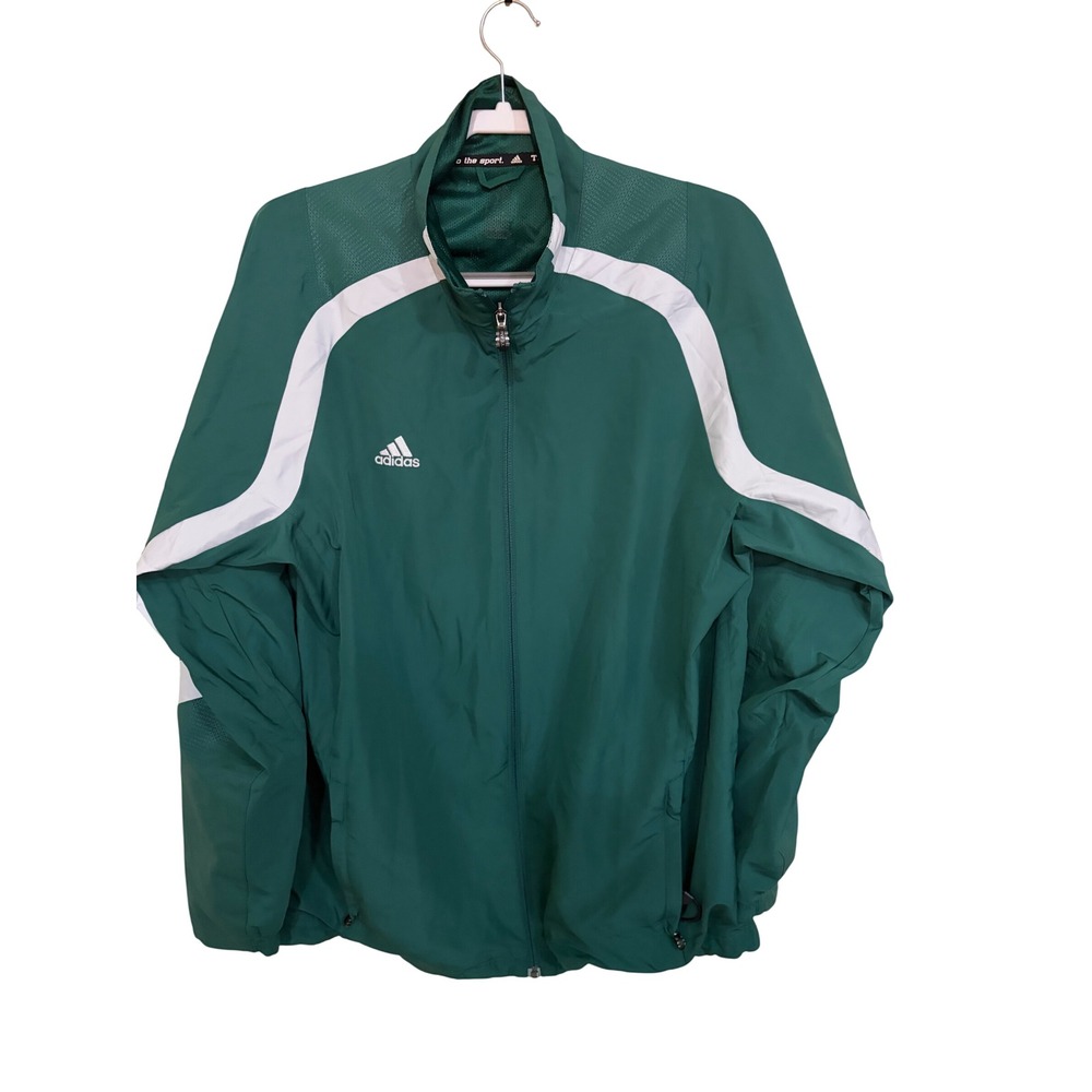 Vintage 90s Adidas Windbreaker Jacket Green White True to the Sport Mesh L retro